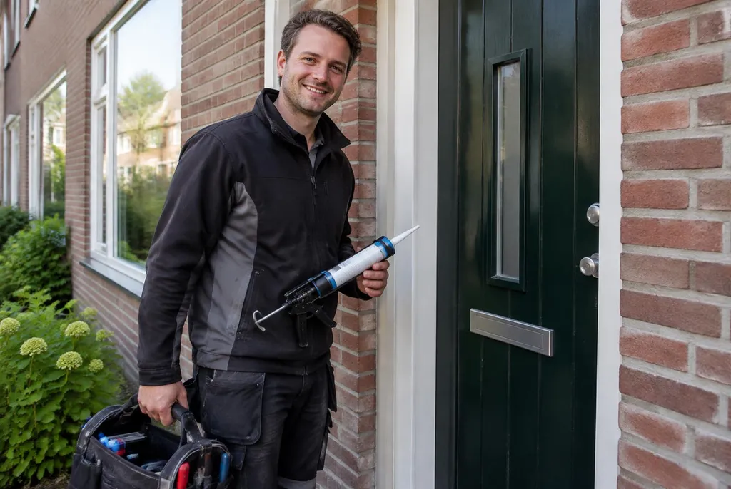 Vakman van Kitbedrijf Vianen bij de voordeur van een woning